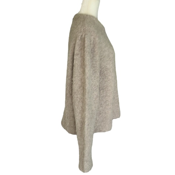 J. Crew Heather Tan Puff Sleeve Chunky Fuzzy Alpaca Blend Sweater - L - Picture 4 of 11